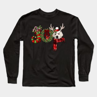 Christmas Joy Dwarf Stocking Reindeer White Labrador Long Sleeve T-Shirt